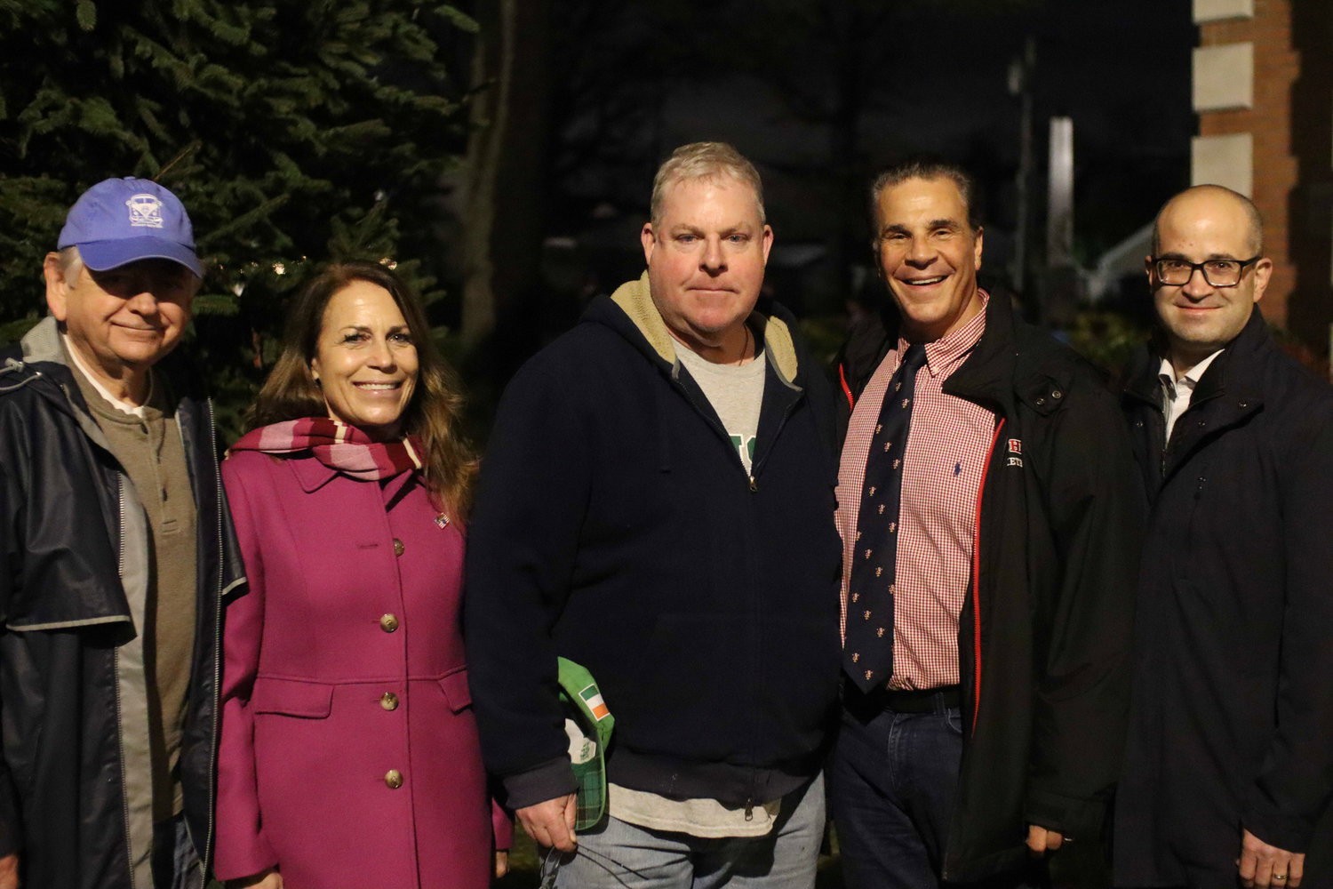 William Youngfert, left, Receiver of Taxes Jeanine Driscoll, Tom Scanlon, Councilman Tom Muscarella and Assemblyman Ed Ra await the tree lighting.